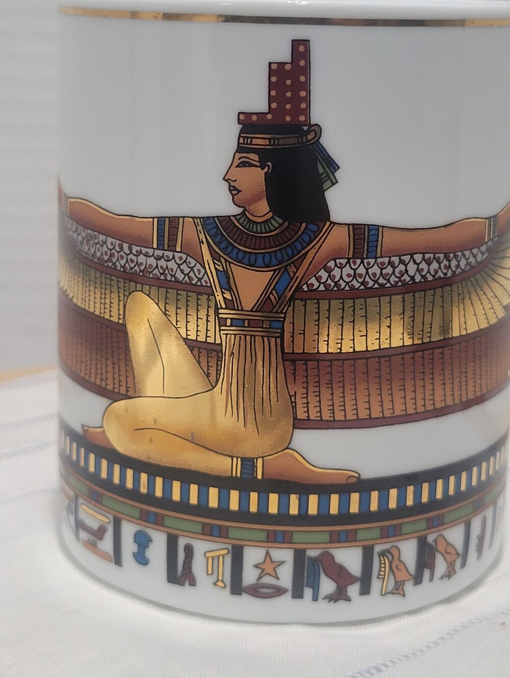 Egyptian Goddess Colorful Gold Leaf Highlights Heiroglyphic Mug Cup